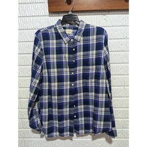 J. Crew Women's Blue Plaid Flannel Button-Front The Perfect Fit Shirt Size XL